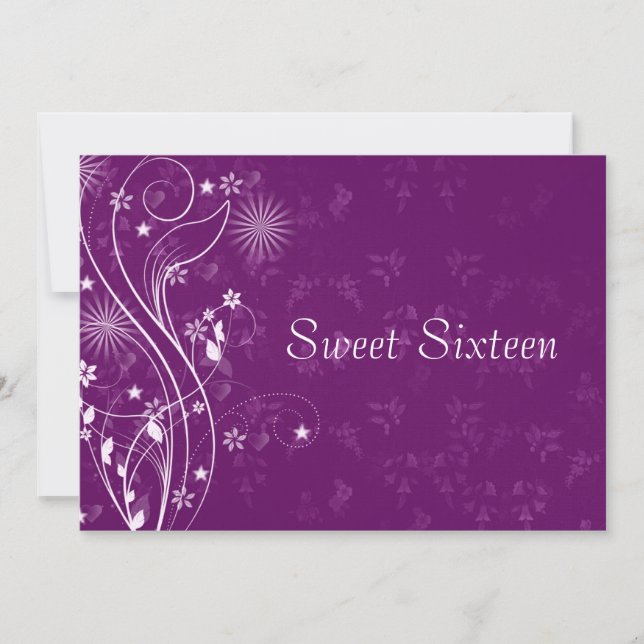 Invitación de Dulces Dieciséis Morado y Blanco (Anverso)