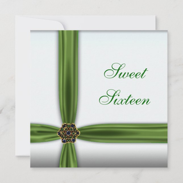 Invitación de Dulces Dieciséis Verde Esmeralda (Anverso)