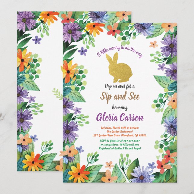 invitación de Easter bunny sip and see (Anverso / Reverso)