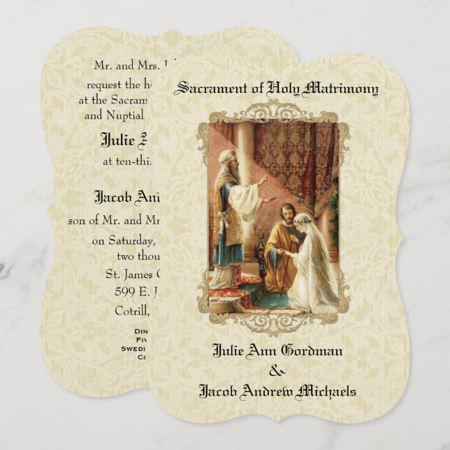 Invitación de Ecru Lace, Boda católico tradicional (Anverso / Reverso)