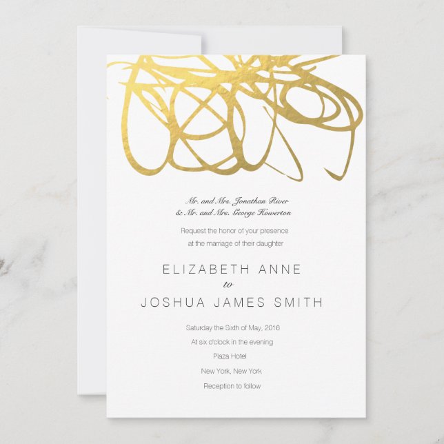Invitación de efecto oro de boda personalizada (Anverso)