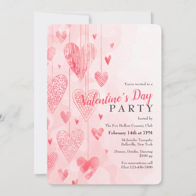 Invitación de El día de San Valentín de corazones  (Anverso)