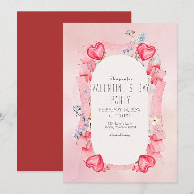 Invitación de El día de San Valentín del corazón (Anverso / Reverso)