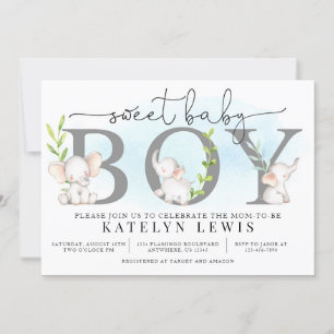 Invitación de elefante a Baby Shower para un niño