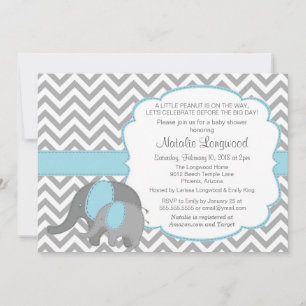 Invitación de elefante Baby Shower con Chevron, az