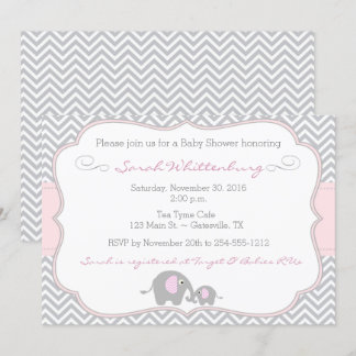 Invitación de elefante Chevron Baby Shower - Rosa