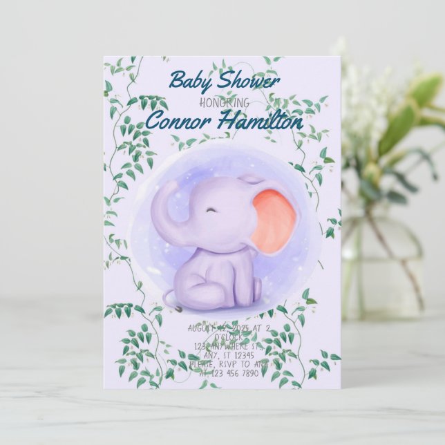 INVITACIÓN DE ELEFANTE DE BEBÉ (Anverso de pie)
