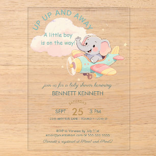 Invitación de elefante en avión de acuarela para n