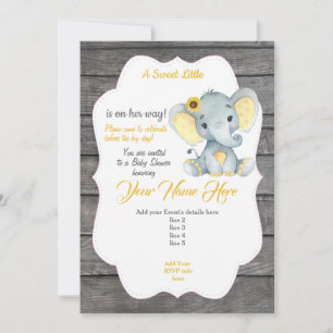 Invitación de elefante gris amarillo editable