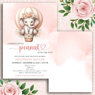 Invitación de elefante melocotón para baby shower 