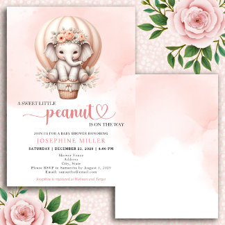 Invitación de elefante melocotón para baby shower