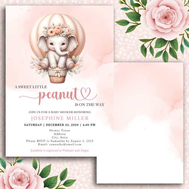 Invitación de elefante melocotón para baby shower  (Subido por el creador)