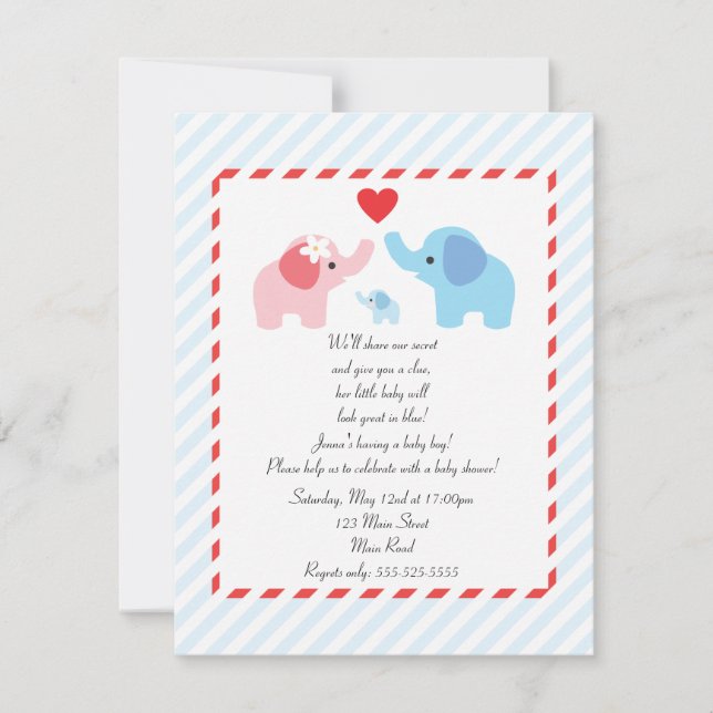 Invitación de elefantes a Baby Shower para niños (Anverso)