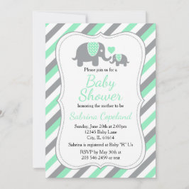 Invitación 🐘 de elefantes verdes y grises de menta | BABY SH