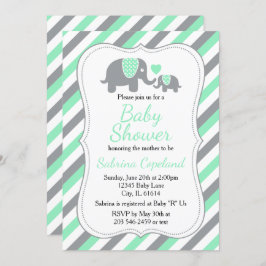 Invitación 🐘 de elefantes verdes y grises de menta | BABY SH