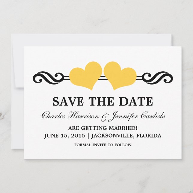 Invitación de Elegant Hearts Save the Date, Amaril (Anverso)