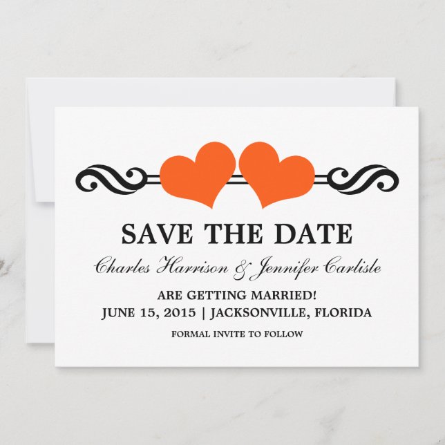 Invitación de Elegant Hearts Save the Date, Naranj (Anverso)