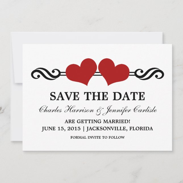 Invitación de Elegant Hearts Save the Date, Rojo (Anverso)