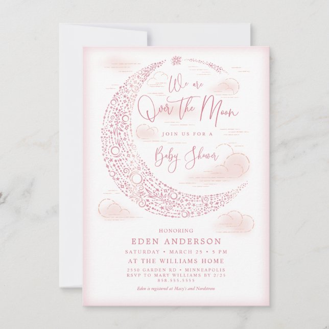 Invitación de Elegante Ducha de Bebé Niña Sobre la (Anverso)