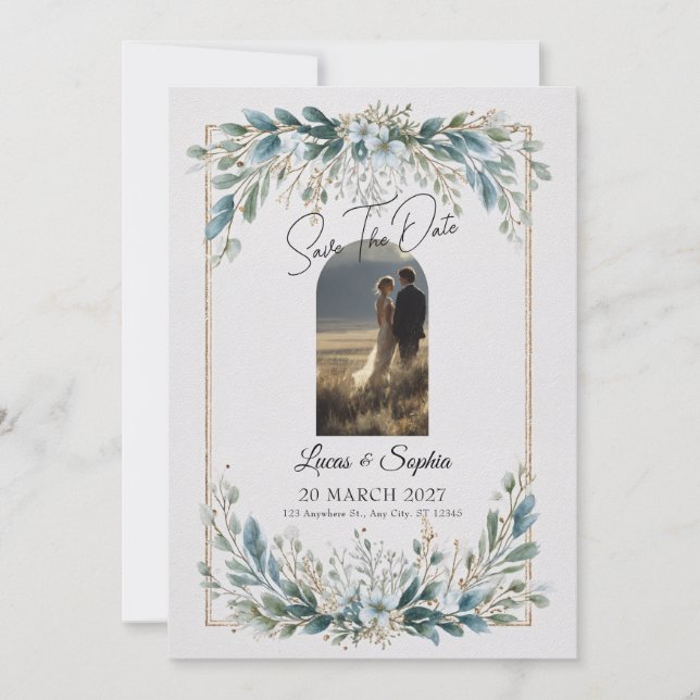 Invitación de Elegante Verde Azul para Salvar la F (Anverso)