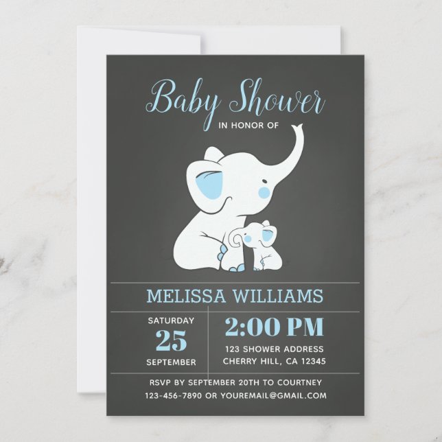 Invitación de Elephant Baby Shower a un niño (Anverso)