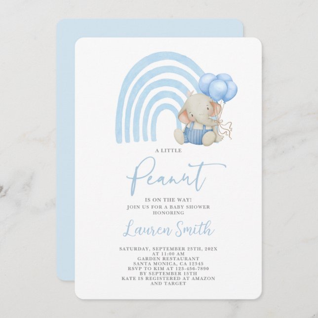 Invitación de Elephant Baby Shower Boy (Anverso / Reverso)