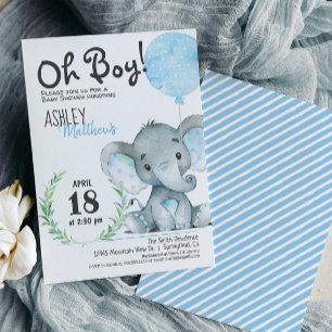 Invitación de Elephant Baby Shower Boy