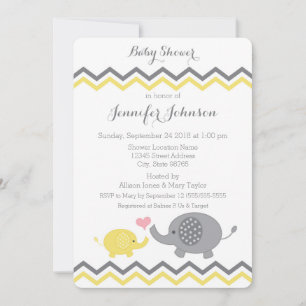 Invitación de Elephant Baby Shower Chevron gris