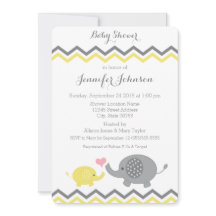 Invitación de Elephant Baby Shower | Chevron gris 