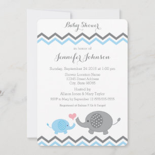 Invitación de Elephant Baby Shower   Chevron gris 