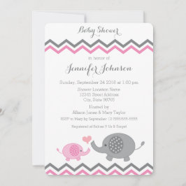 Invitación de Elephant Baby Shower | Chevron gris 