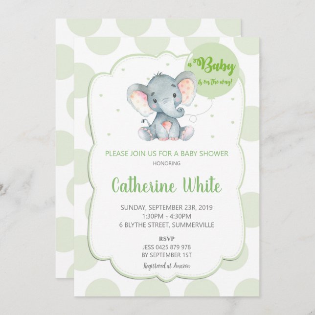 Invitación de Elephant Baby Shower Género Neutral (Anverso / Reverso)