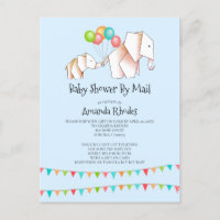 Invitación De Elephant Baby Shower Por Correo Azul