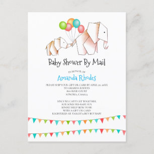 Invitación De Elephant Baby Shower Por Correo Blan