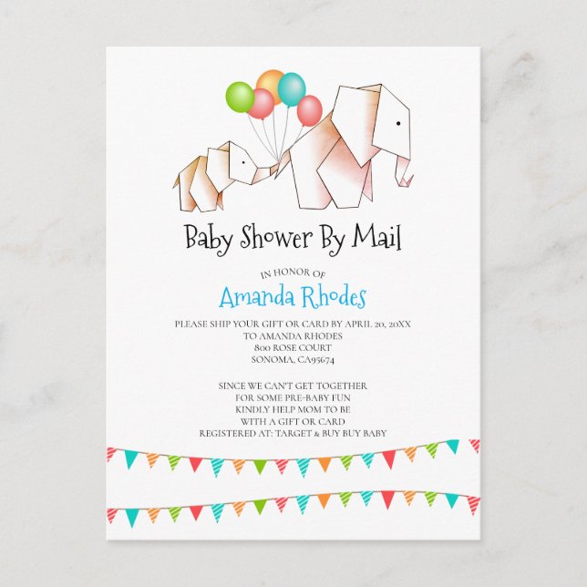 Invitación De Elephant Baby Shower Por Correo Blan (Anverso)