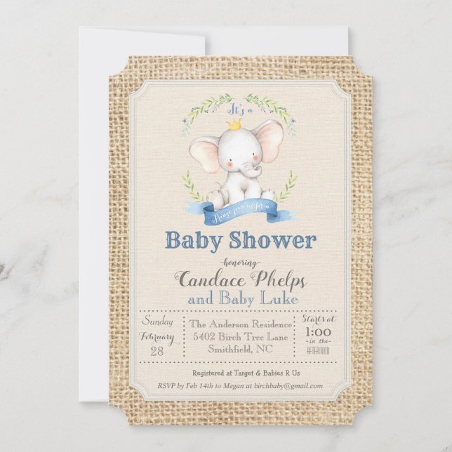 Invitación de Elephant Boy Baby Shower (Anverso)