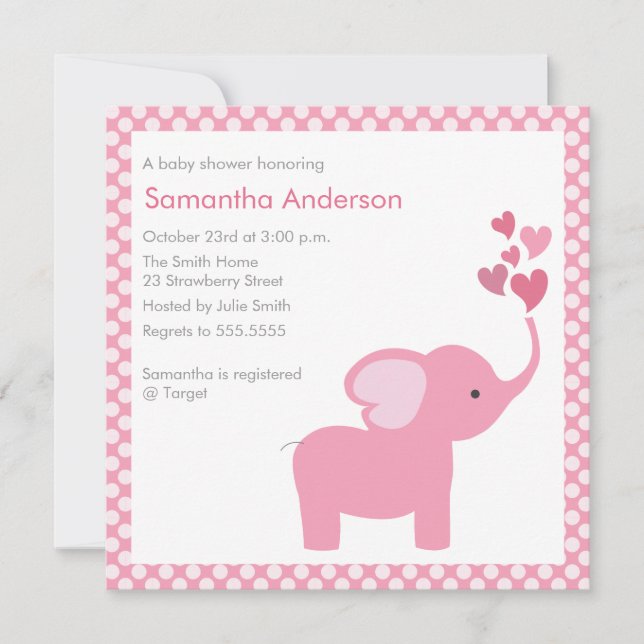 Invitación de Elephant Hearts a Baby Shower - Chic (Anverso)