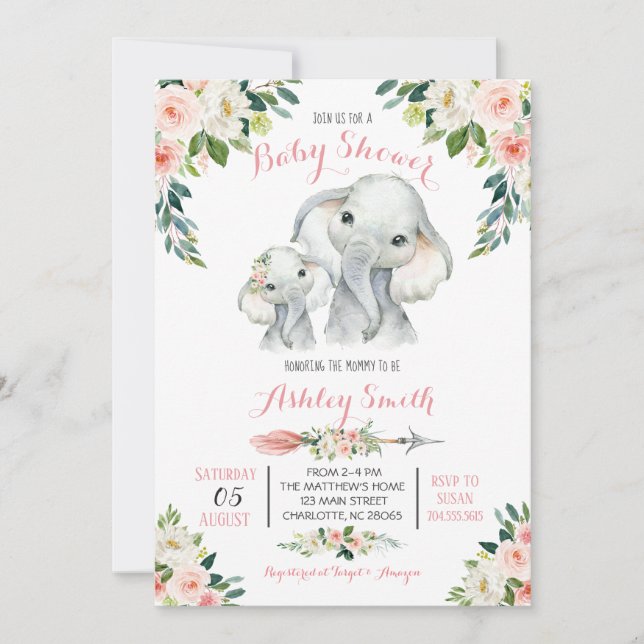 Invitación de Elephant Safari Baby Shower, (Anverso)