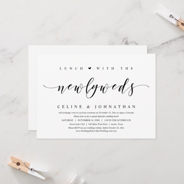 Invitación de Elopamiento de Boda, Almuerzo con lo (Anverso/Reverso In Situ)