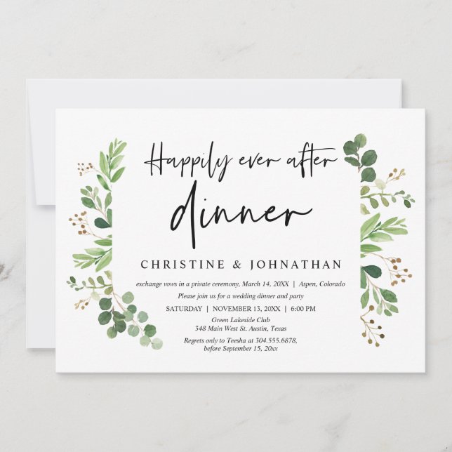 Invitación de Elopamiento de Boda, Cena de Felices (Anverso)