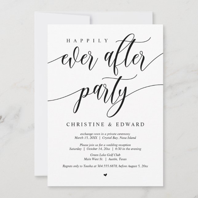 Invitación de Elopamiento de Boda, Fiesta Felices  (Anverso)