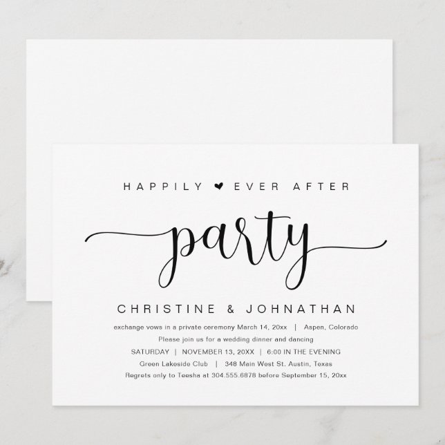 Invitación de Elopamiento de Boda, Fiesta Felices  (Anverso / Reverso)