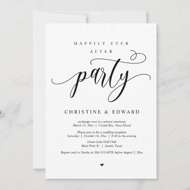 Invitación de Elopamiento de Boda, Fiesta Felices  (Anverso)