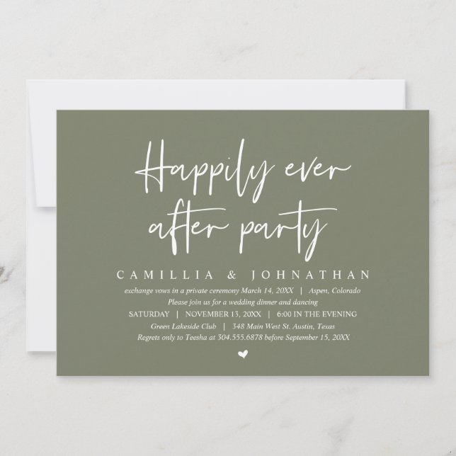 Invitación de Elopamiento de Boda, Fiesta Felices  (Anverso)