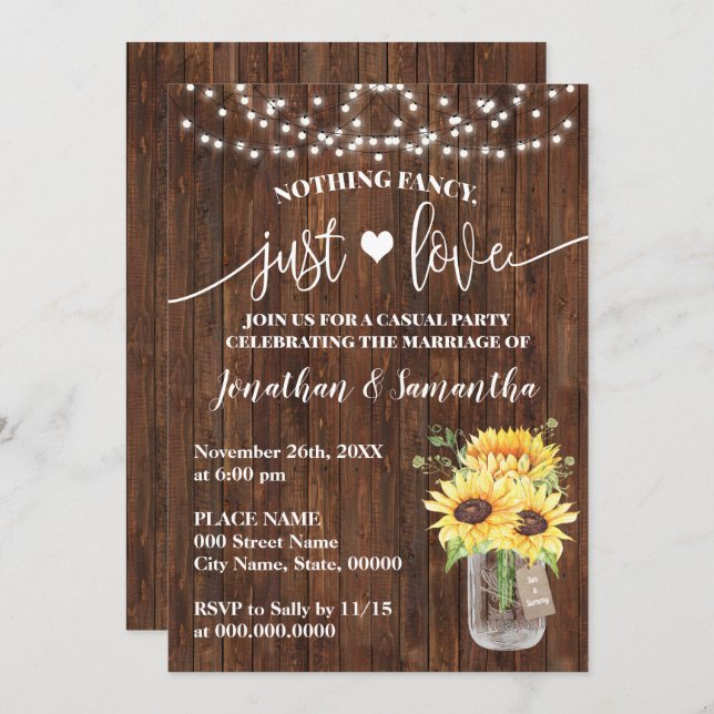 Invitación de Elopamiento Sunflower Nothing Fancy  (Anverso / Reverso)