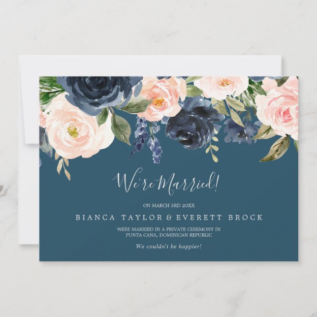 Invitación de Elopement Azul de las flores de Rubo (Anverso)