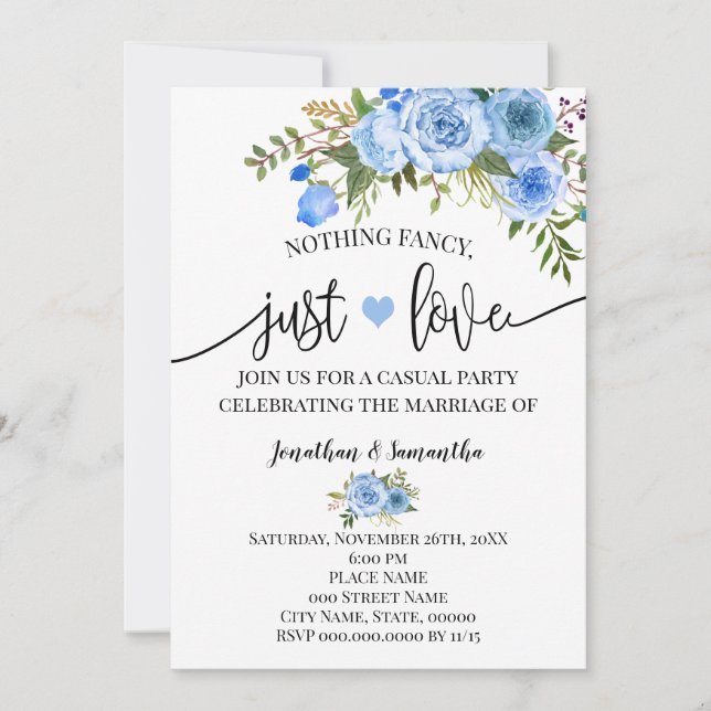 Invitación de Elopement Azul Sin Adornos Solo Amor (Anverso)