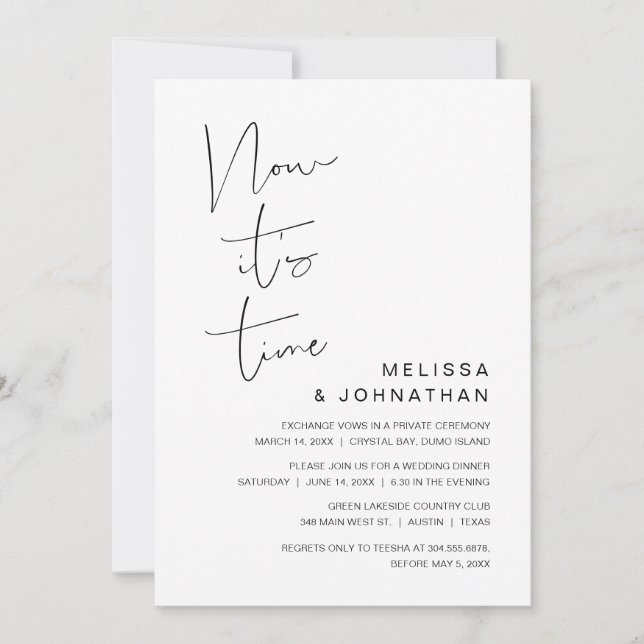 Invitación de Elopement de Boda, Ahora es el momen (Anverso)