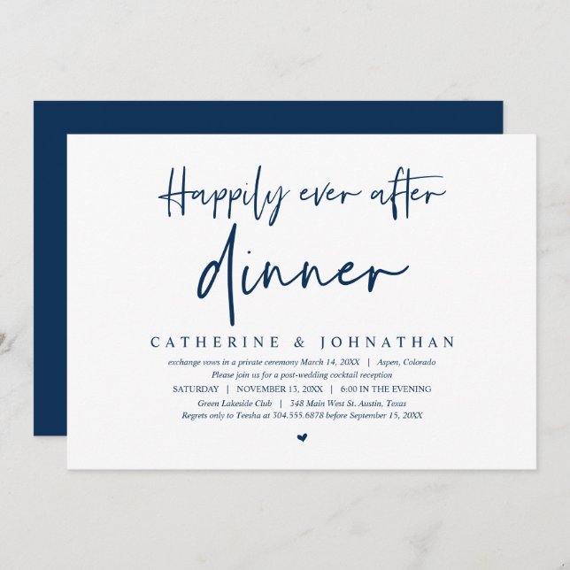Invitación de Elopement de Boda, Cena de Felices p (Anverso / Reverso)