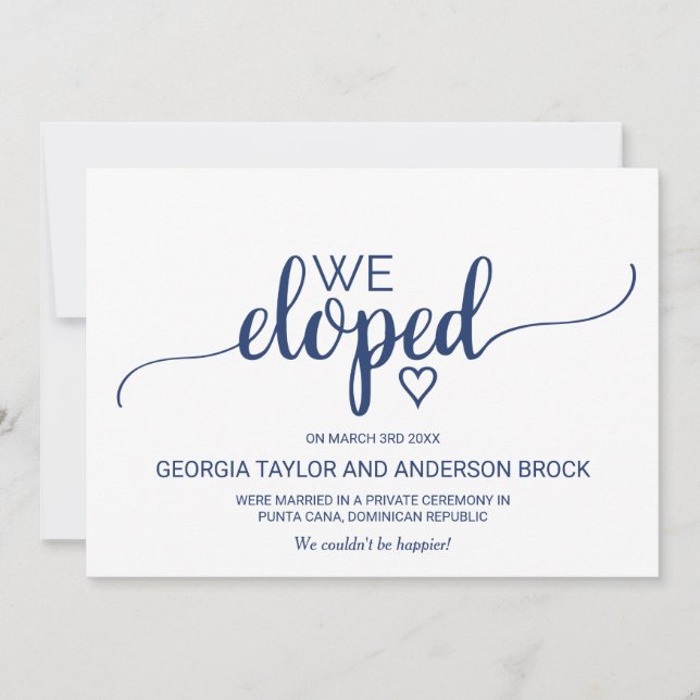 Invitación de Elopement de Caligrafía Simple de Na (Anverso)